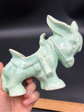 Vintage 1950's Teal Blue Ceramic Donkey Planter Plant Pottery 6.5” Long Used